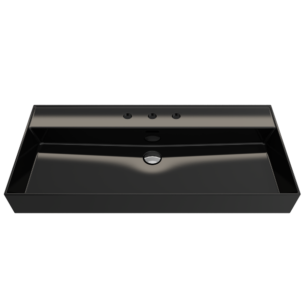 BOCCHI Milano 39" Black 3-Hole Fireclay  Wall-Mounted Bathroom Sink with Overflow