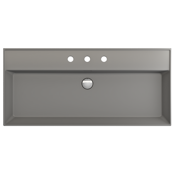 BOCCHI Milano 39" Matte Gray 3-Hole Fireclay  Wall-Mounted Bathroom Sink with Overflow
