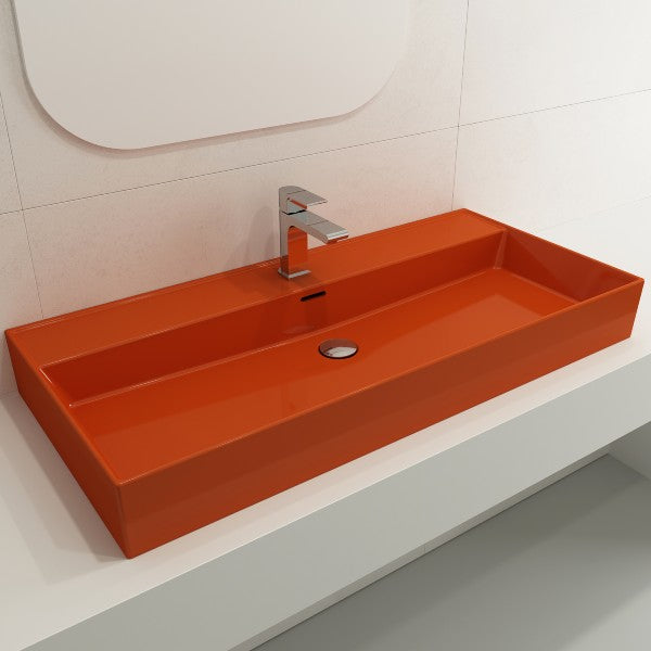 BOCCHI Milano 39" Orange 1-Hole Fireclay Wall-Mounted Bathroom Sink with Overflow