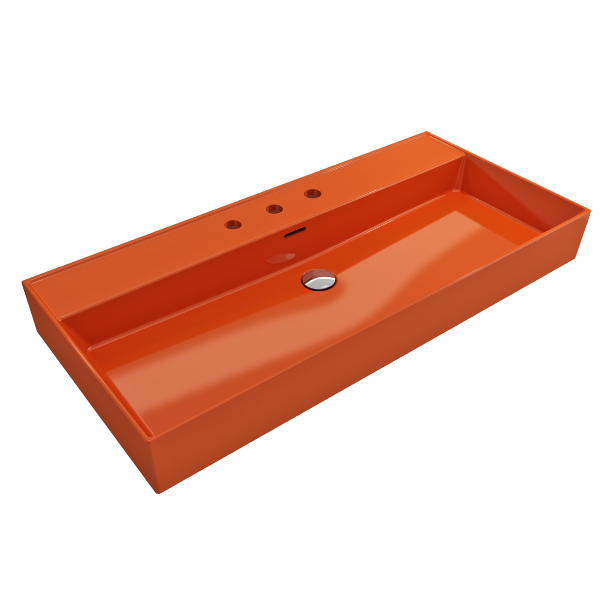 BOCCHI Milano 39" Orange 3-Hole Fireclay  Wall-Mounted Bathroom Sink with Overflow