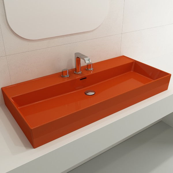 BOCCHI Milano 39" Orange 3-Hole Fireclay  Wall-Mounted Bathroom Sink with Overflow
