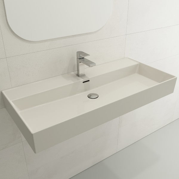 BOCCHI Milano 39" Biscuit 1-Hole Fireclay Wall-Mounted Bathroom Sink with Overflow