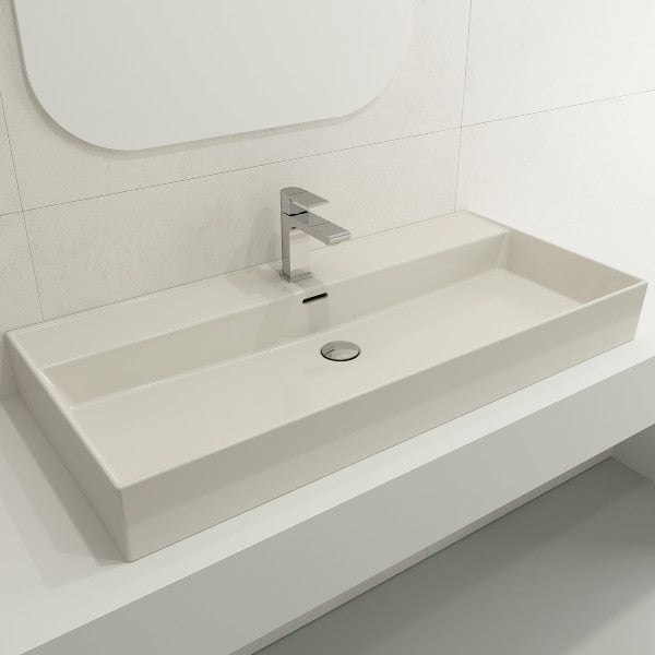 BOCCHI Milano 39" Biscuit 1-Hole Fireclay Wall-Mounted Bathroom Sink with Overflow