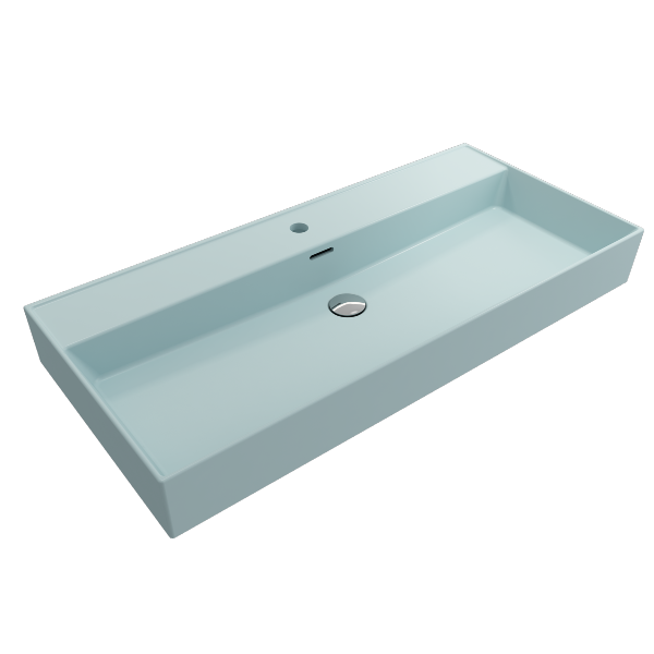 BOCCHI Milano 39" Matte Ice Blue 1-Hole Fireclay Wall-Mounted Bathroom Sink with Overflow