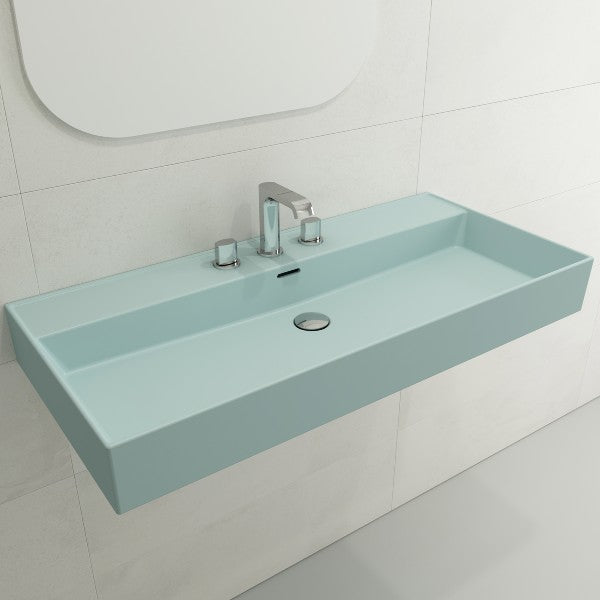 BOCCHI Milano 39" Matte Ice Blue 3-Hole Fireclay  Wall-Mounted Bathroom Sink with Overflow