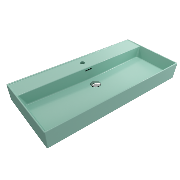 BOCCHI Milano 39" Matte Mint Green 1-Hole Fireclay Wall-Mounted Bathroom Sink with Overflow