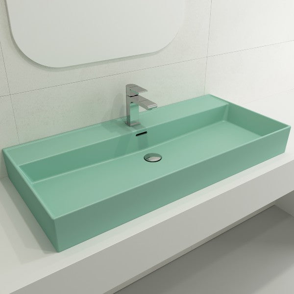 BOCCHI Milano 39" Matte Mint Green 1-Hole Fireclay Wall-Mounted Bathroom Sink with Overflow