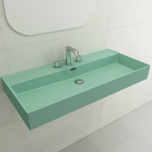 BOCCHI Milano 39" Matte Mint Green 3-Hole Fireclay  Wall-Mounted Bathroom Sink with Overflow