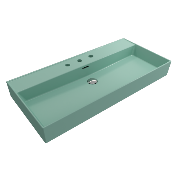 BOCCHI Milano 39" Matte Mint Green 3-Hole Fireclay  Wall-Mounted Bathroom Sink with Overflow