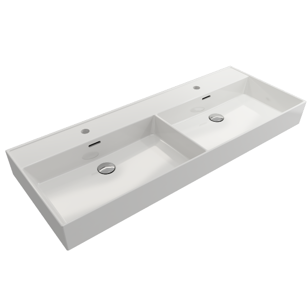 BOCCHI Milano 47" White Double Bowl Fireclay Wall-Mounted Bathroom Sink with Overflows