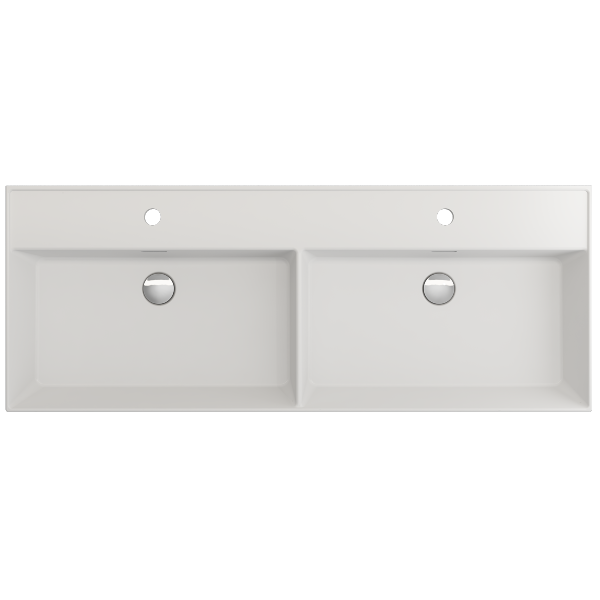 BOCCHI Milano 47" Matte White Double Bowl Fireclay Wall-Mounted Bathroom Sink with Overflows