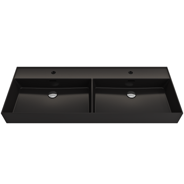 BOCCHI Milano 47" Matte Black Double Bowl Fireclay Wall-Mounted Bathroom Sink with Overflows