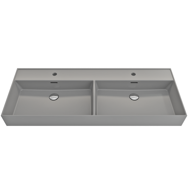 BOCCHI Milano 47" Matte Gray Double Bowl Fireclay Wall-Mounted Bathroom Sink with Overflows