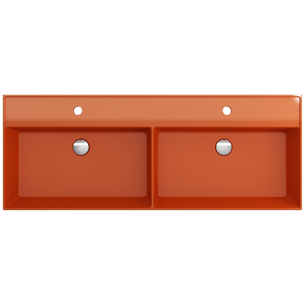 BOCCHI Milano 47" Orange Double Bowl Fireclay Wall-Mounted Bathroom Sink with Overflows