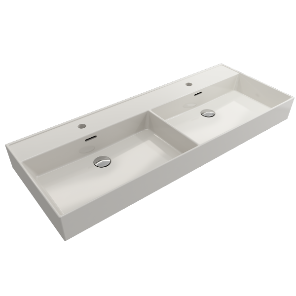BOCCHI Milano 47" Biscuit Double Bowl Fireclay Wall-Mounted Bathroom Sink with Overflows