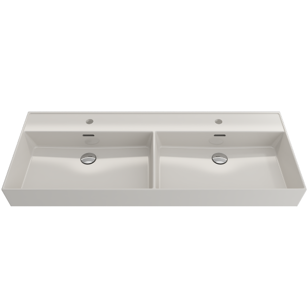 BOCCHI Milano 47" Biscuit Double Bowl Fireclay Wall-Mounted Bathroom Sink with Overflows