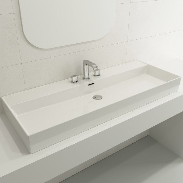 BOCCHI Milano 47" White 3-Hole Wall-Mounted Bathroom Sink Fireclay with Overflow