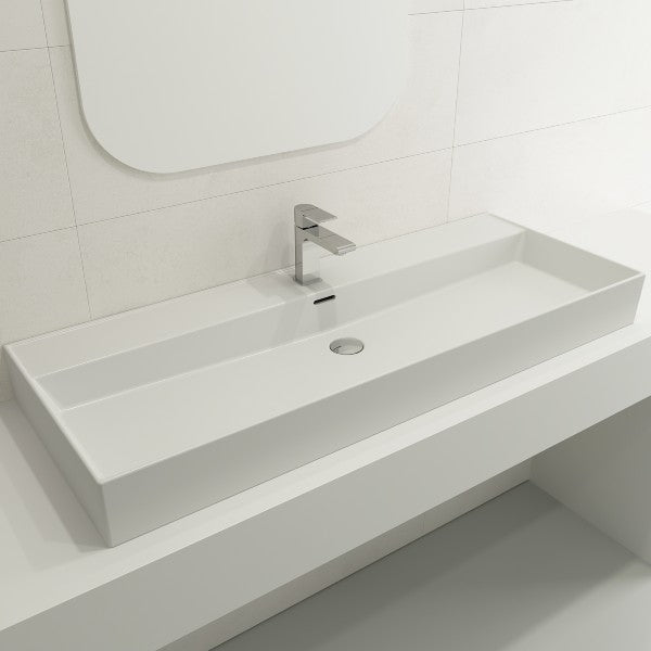 BOCCHI Milano 47" Matte White 1-Hole Wall-Mounted Bathroom Sink Fireclay with Overflow