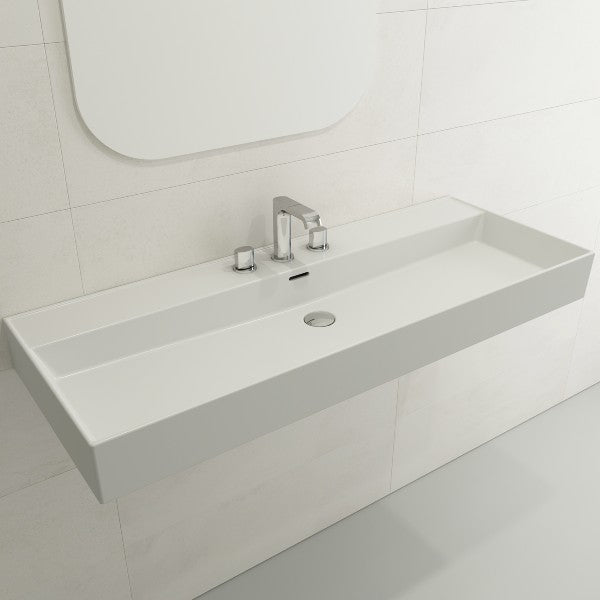 BOCCHI Milano 47" Matte White 3-Hole Wall-Mounted Bathroom Sink Fireclay with Overflow