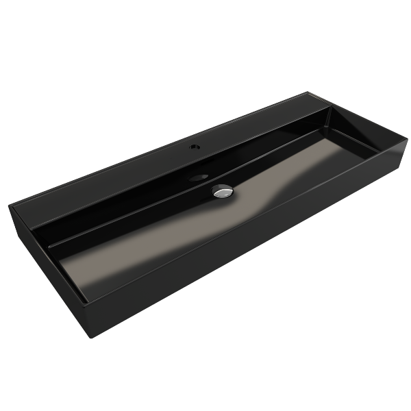 BOCCHI Milano 47" Black 1-Hole Wall-Mounted Bathroom Sink Fireclay with Overflow