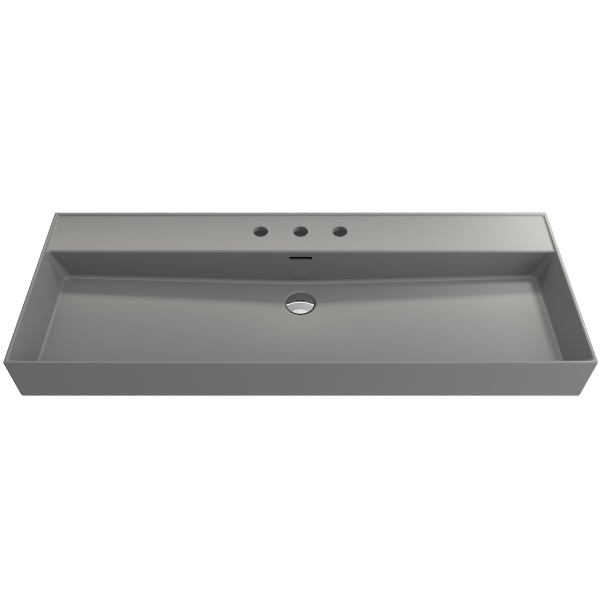 BOCCHI Milano 47" Matte Gray 3-Hole Wall-Mounted Bathroom Sink Fireclay with Overflow