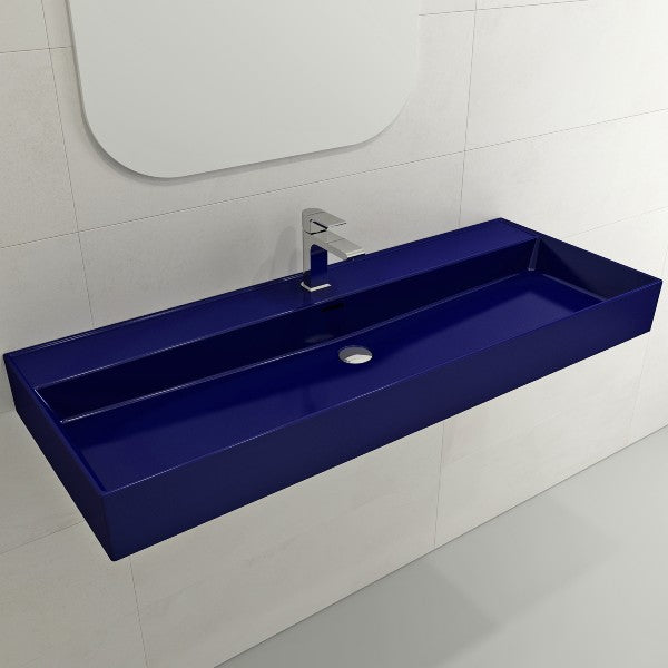 BOCCHI Milano 47" Sapphire Blue 1-Hole Wall-Mounted Bathroom Sink Fireclay with Overflow