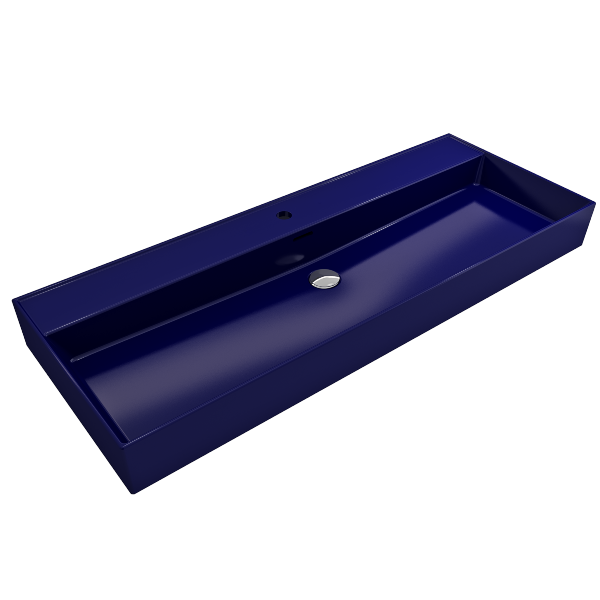 BOCCHI Milano 47" Sapphire Blue 1-Hole Wall-Mounted Bathroom Sink Fireclay with Overflow