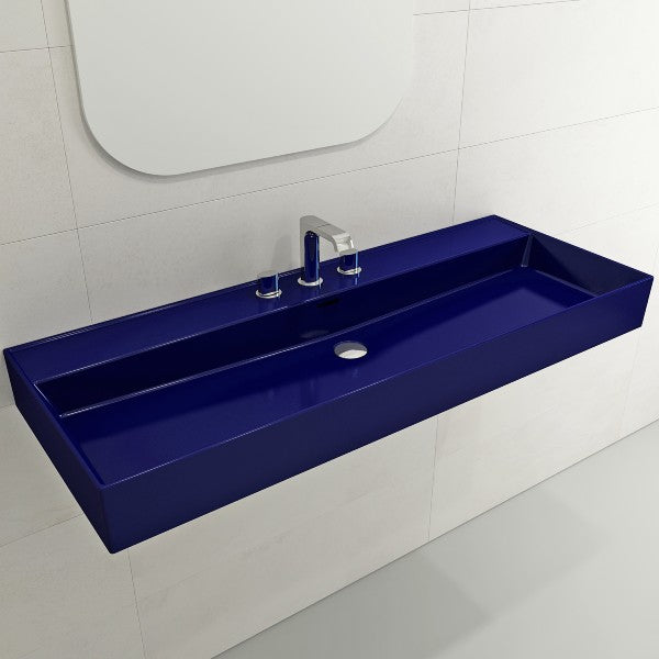 BOCCHI Milano 47" Sapphire Blue 3-Hole Wall-Mounted Bathroom Sink Fireclay with Overflow