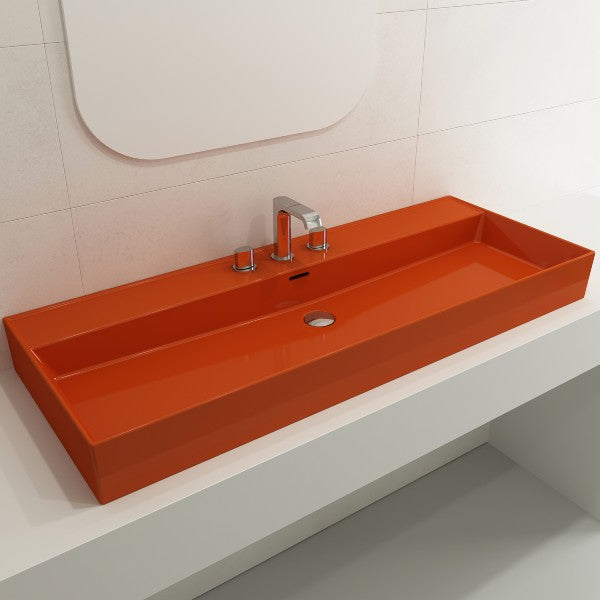 BOCCHI Milano 47" Orange 3-Hole Wall-Mounted Bathroom Sink Fireclay with Overflow