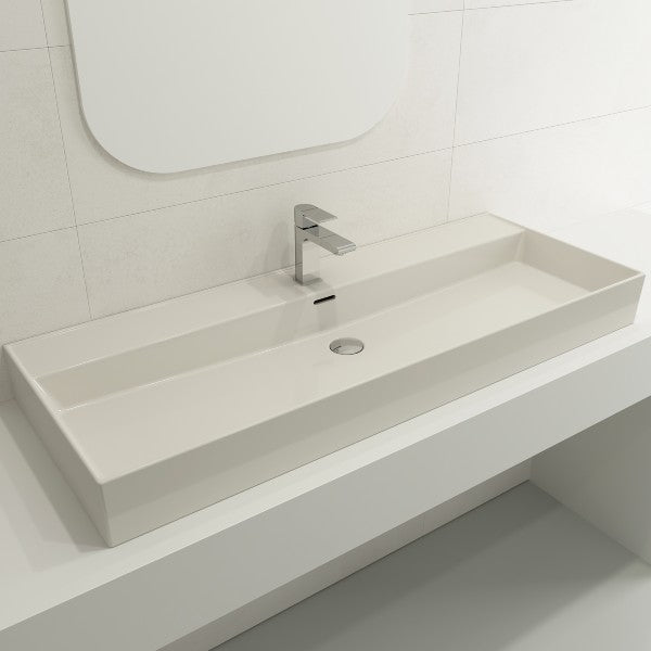 BOCCHI Milano 47" Biscuit 1-Hole Wall-Mounted Bathroom Sink Fireclay with Overflow