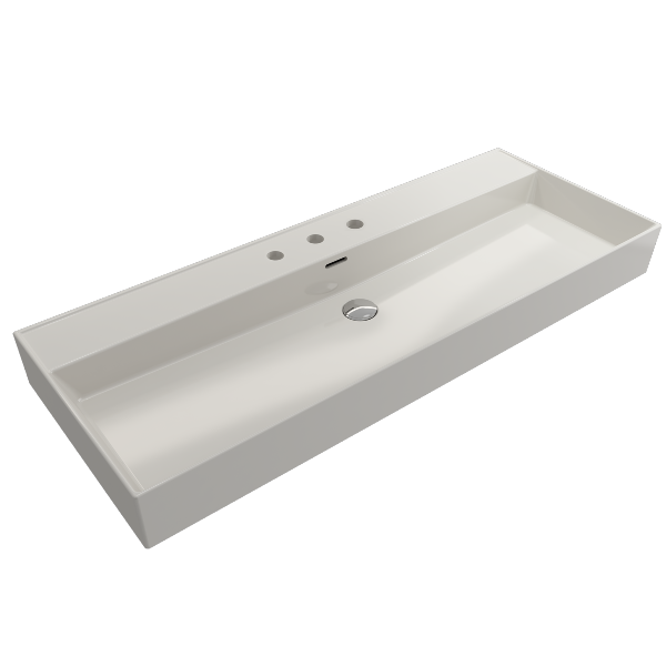 BOCCHI Milano 47" Biscuit 3-Hole Wall-Mounted Bathroom Sink Fireclay with Overflow