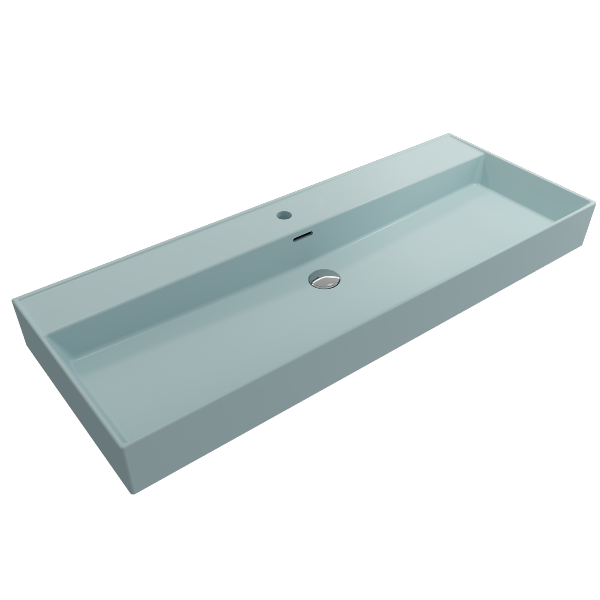 BOCCHI Milano 47" Matte Ice Blue 1-Hole Wall-Mounted Bathroom Sink Fireclay with Overflow