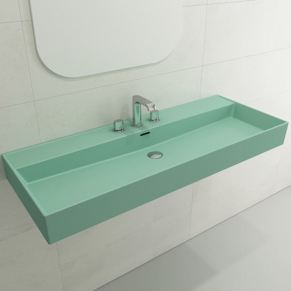 BOCCHI Milano 47" Matte Mint Green 3-Hole Wall-Mounted Bathroom Sink Fireclay with Overflow