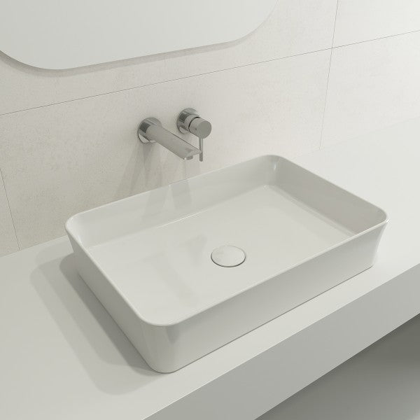 BOCCHI Sottile 21" White Rectangle Fireclay Vessel Bathroom Sink with Drain Cover