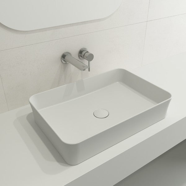 BOCCHI Sottile 21" Matte White Rectangle Fireclay Vessel Bathroom Sink with Drain Cover