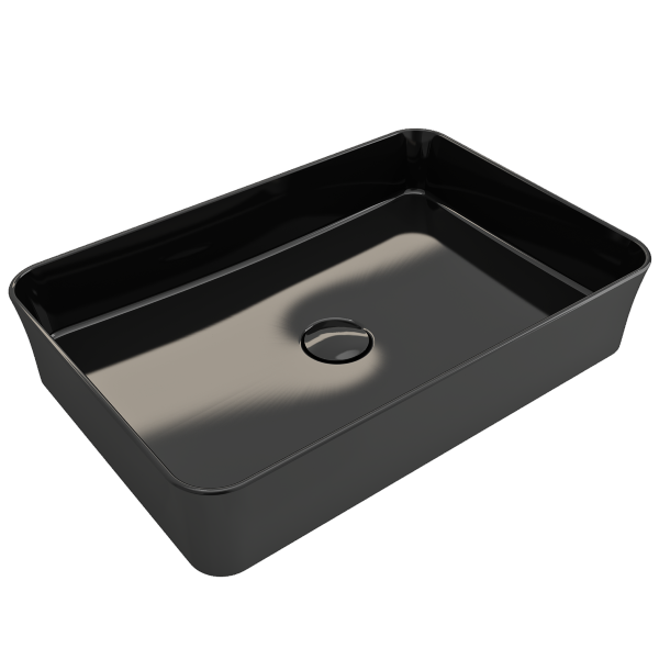 BOCCHI Sottile 21" Black Rectangle Fireclay Vessel Bathroom Sink with Drain Cover