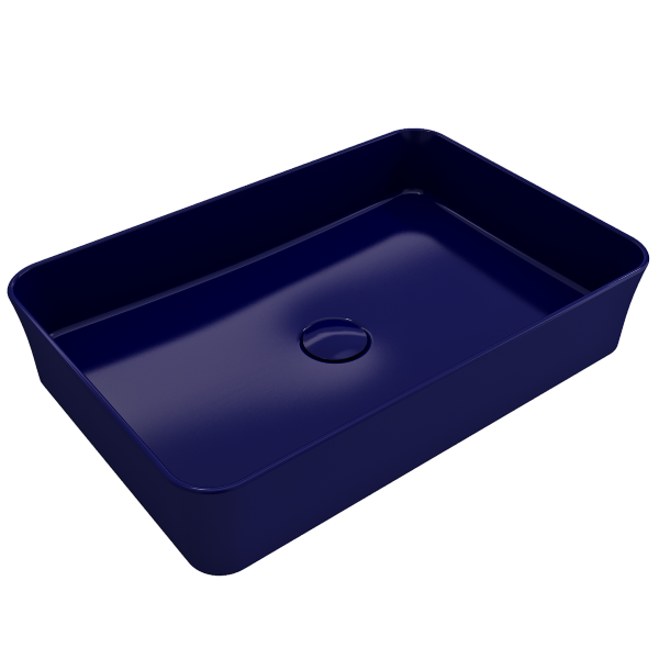 BOCCHI Sottile 21" Sapphire Blue Rectangle Fireclay Vessel Bathroom Sink with Drain Cover