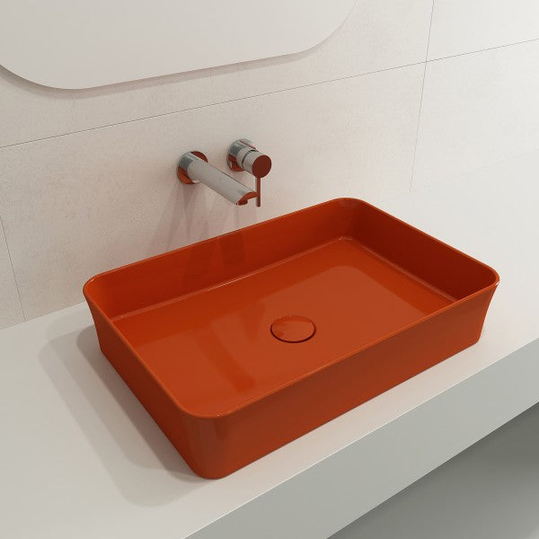 BOCCHI Sottile 21" Orange Rectangle Fireclay Vessel Bathroom Sink with Drain Cover
