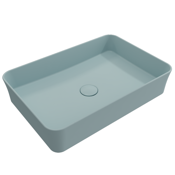 BOCCHI Sottile 21" Matte Ice Blue Rectangle Fireclay Vessel Bathroom Sink with Drain Cover