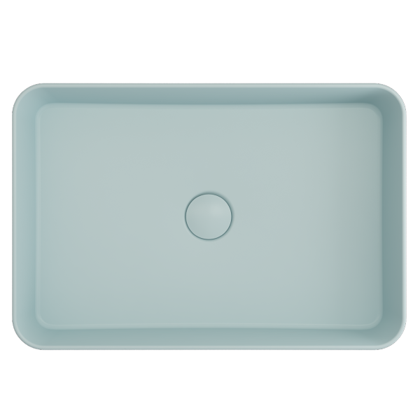 BOCCHI Sottile 21" Matte Ice Blue Rectangle Fireclay Vessel Bathroom Sink with Drain Cover