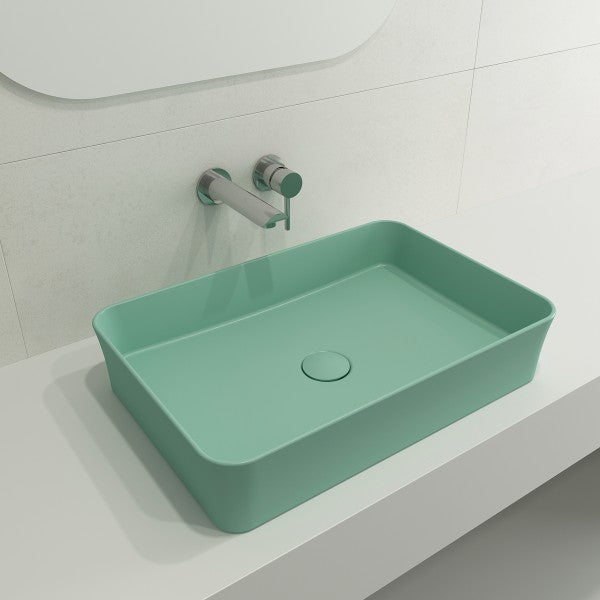 BOCCHI Sottile 21" Matte Mint Green Rectangle Fireclay Vessel Bathroom Sink with Drain Cover