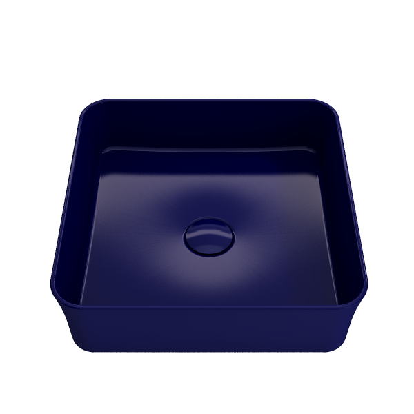 BOCCHI Sottile 15" Sapphire Blue Square Vessel Fireclay Bathroom Sink with Drain Cover