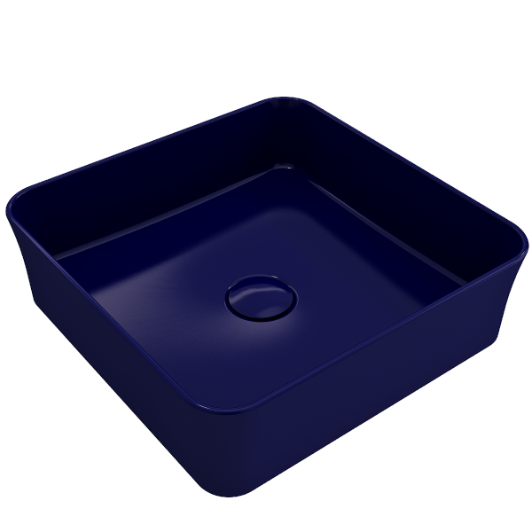 BOCCHI Sottile 15" Sapphire Blue Square Vessel Fireclay Bathroom Sink with Drain Cover