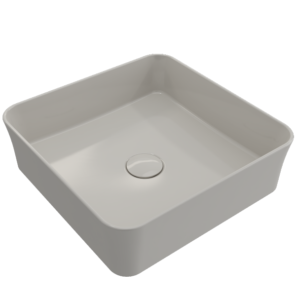 BOCCHI Sottile 15" Biscuit Square Vessel Fireclay Bathroom Sink with Drain Cover