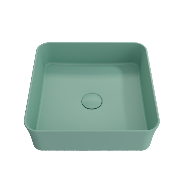BOCCHI Sottile 15" Matte Mint Green Square Vessel Fireclay Bathroom Sink with Drain Cover