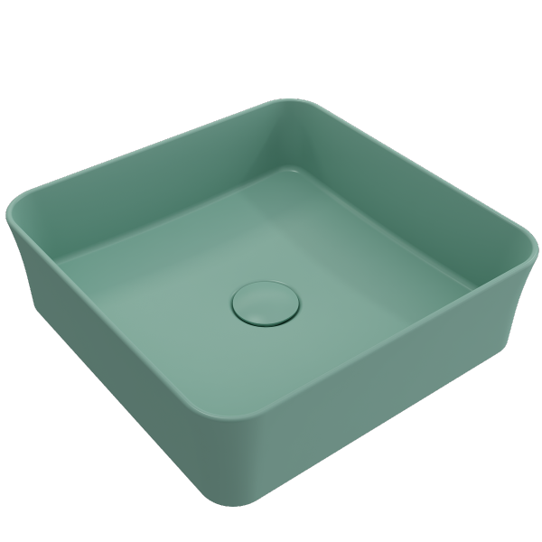BOCCHI Sottile 15" Matte Mint Green Square Vessel Fireclay Bathroom Sink with Drain Cover