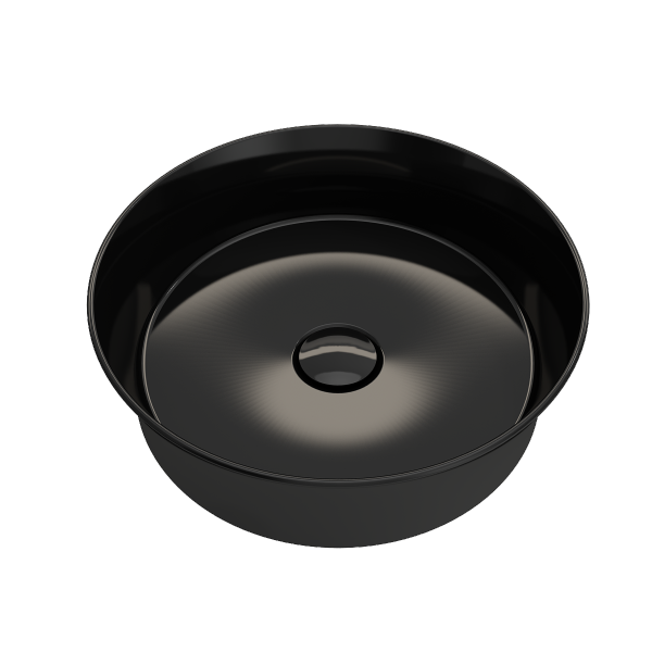 BOCCHI Sottile 15" Black Round Vessel Fireclay Bathroom Sink with Drain Cover