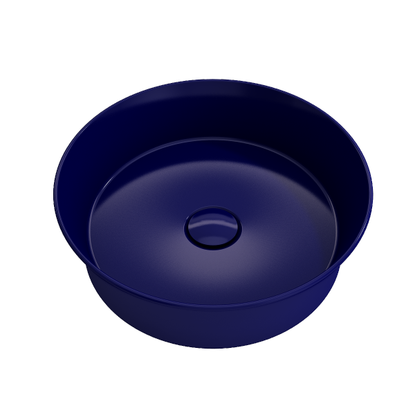 BOCCHI Sottile 15" Sapphire Blue Round Vessel Fireclay Bathroom Sink with Drain Cover