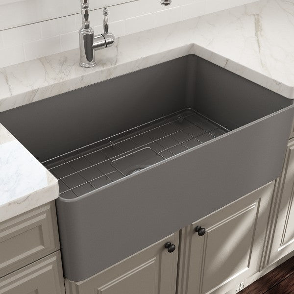 BOCCHI Aderci 30" Matte Gray Single Bowl Ultra-Slim Fireclay Farmhouse Sink Dimensions