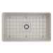 BOCCHI Aderci 30" Biscuit Single Bowl Ultra-Slim Fireclay Farmhouse Sink Top View w/ Grid